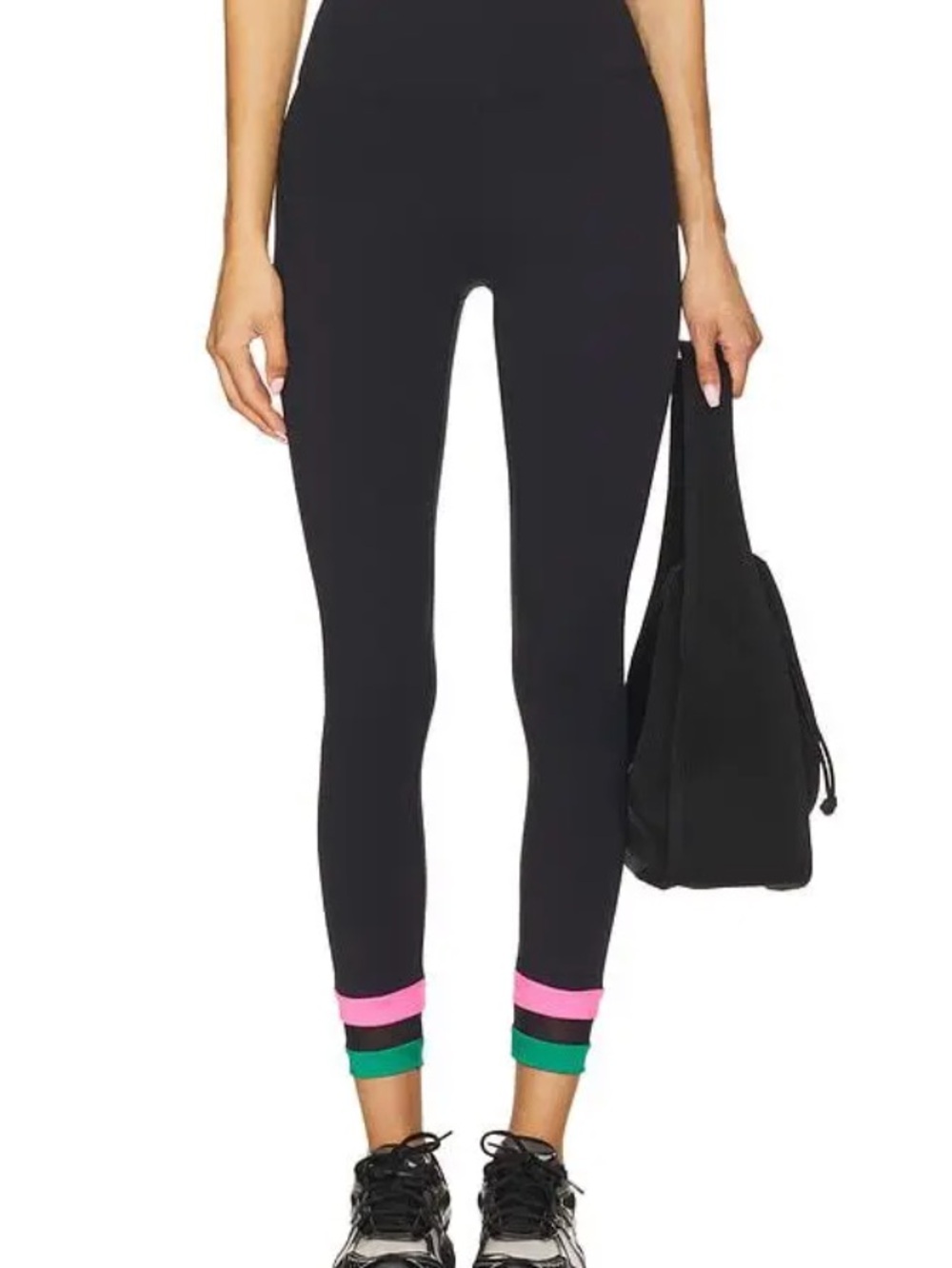 Beach Riot Women's Asher 7/8 Leggings in Forest with Pink and Green Cuff Accents